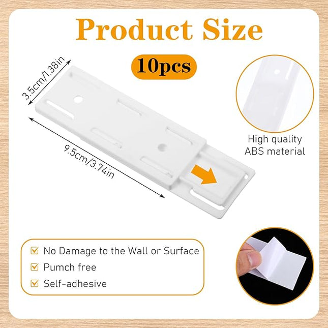 10 PCS Self Adhesive Power Strip Holder Surge Protector Fixator Wall Mount Punch Free Cable Management System Powers Strips Mount Holders for Router Computer Kitchen Home Office Remote Control