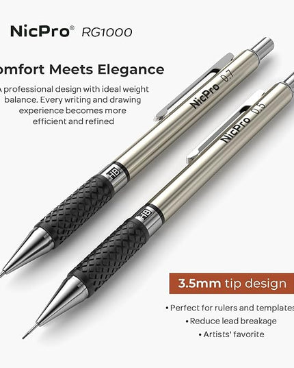 Nicpro Art Mechanical Pencil Set in Case, 4 PCS Metal Drafting Pencil 0.5 mm & 0.7 mm, Lead Pencil with 6 Tube HB Lead Refills, 3 Erasers, 9 PCS Eraser Refills for Artist Writing, Drawing, Sketching