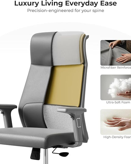 EUREKA ERGONOMIC Valen Leather Desk Chair, High Back Office Chair, Microfiber PU Leather Office Chair with Wheels, Executive Office Chair Comfy for Samll Spaces, Grey