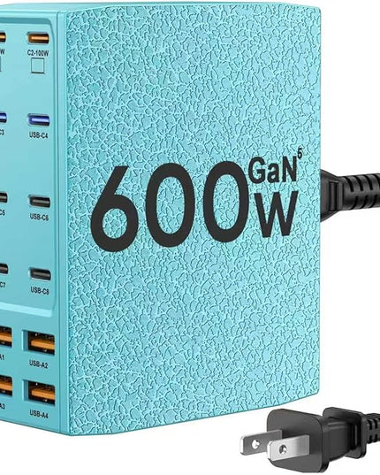 Charging Station (600W),12-Port USB C Charger Block with Dual 100W PD USB-C Fast Charging Station Hub for MacBook Pro/Air/All iPad Phone 17/16 15/14/13/Pro Max/Samsung Galaxy Note(Green)