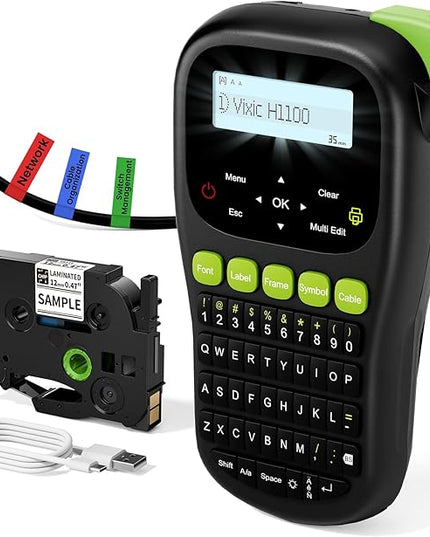Vixic Label Maker Machine, H1100 Label Makers with Backlit Screen, Portable Label Maker Waterproof-Labels Handheld Labeler with Keyboard, Industrial Labeling Machine for Cable Wire Network