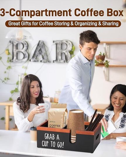 Intarsio 100% Wooden Coffee Cups Holder with U-Shape Cutout Design for Countertop-Coffee Bar Organizer for Cups, Lids, Pods, Stirrers, and Accessories, Great Gift for Home or Office