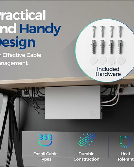 Kos Design Cable Management Box with Included Mounting Hardware – ABS Cord Organizer (12,7 x 7,8 x 4,5 in) | Heat-Tolerant Power Strip & Cable Storage | Wall-Mountable or Floor Use