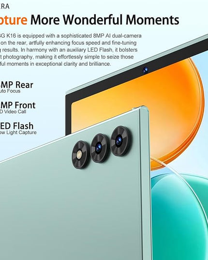SKYEGG 2025 Android 15 Tablet 10.1 Inch Tablets, 30GB RAM 128GB ROM 1TB Expand, 8000mAh Battery, BT5.0, 2.4/5G Wi-Fi 6, Metal Body with Keyboard & Mouse, Gemini AI, Widevine L1 HD IPS Display - Green
