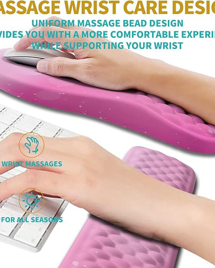 Hokafenle 2 in 1 Ergonomic Mouse Pad Wrist Support & Wrist Rest for Computer Keyboard Set, with Relieve Carpal Tunnel Pain Massage Bulge and Full Memory Gel Design (2In1 Set, Sweet Pink)