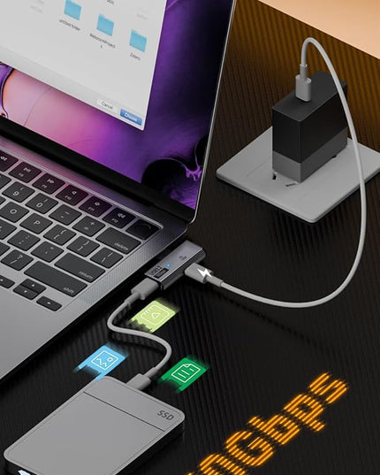 AreMe USB C Splitter (Not for Video), 2-in-1 Dual USB C Headphone and Charger Adapter Audio Dongle with PD 100W for Rog Ally, Steam Deck, iPhone 15/16, iPad (Grey)