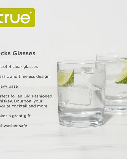 True Rocks Glass, Whiskey Tumblers, Old Fashioned Bourbon Scotch Brandy Rum Drinking Glasses, Whiskey Glasses Perfect for Wedding, Anniversary, Housewarming, Cocktail Party, Home Bars, 12 oz, Set of 4