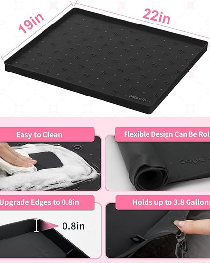 Sdpeia Under Sink Mat 22"×19" Waterproof Silicone Cabinet Liner & Sink Protector for Kitchen & Bathroom, Multi-Purpose Organizers Tray for Pets, Laundry, Cat Litter Mat, Black