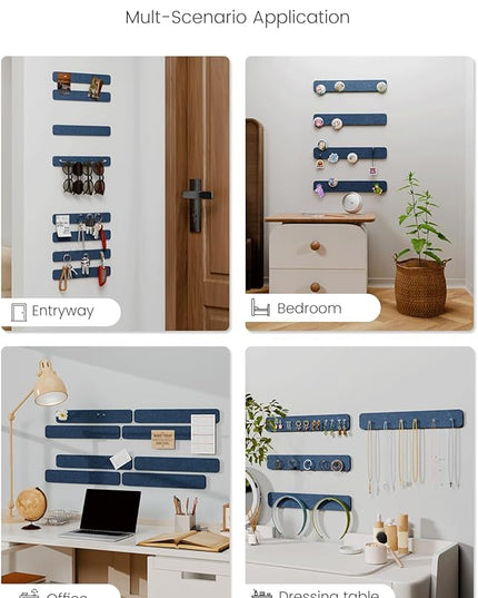 Fluxynara Cork Board Alternative Felt Strip Board 8-Pack 13"x2", Office Pin Board with 50 Push Pins, Adhesive Install for Bedroom Door & Home Office(Denim Blue)