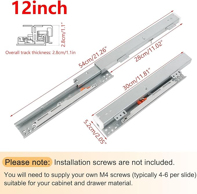 TMGSK Pair Undermount Drawer Slides Bottom Mount Pull Out Shelf Slider Under Mount Drawer Glides Full Extension Soft Close Drawer Runner Shelf Track for Kitchen Face Frame or Frameless Cabinet Drawer