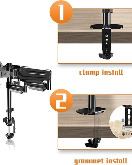Pholiten Triple Monitor Desk Mount,Triple Gas Spring Monitor Arm for 17-32 inch LCD Computer Screens,Holds up to 22lb,Swivel, Tilt, Rotation, Clamp & Grommet Kit
