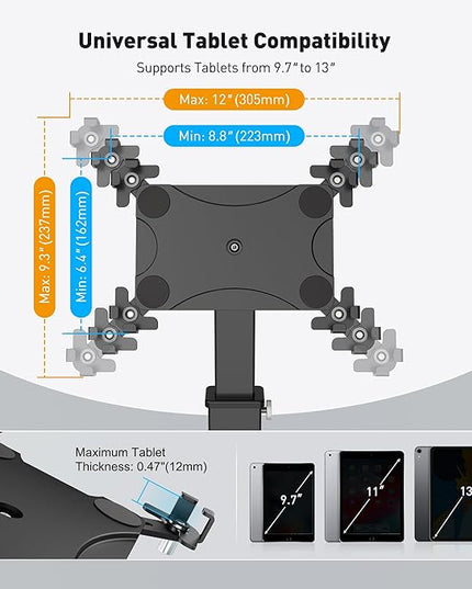 AboveTEK Anti-Theft iPad Kiosk Stand, 360 Rotation & Adj. Height 8.3"–13.4", Heavy-Duty Steel & Aluminum, Fits 9.7"-13" Tablets, Security Retail POS Tablet Stand for Business & Commercial Use