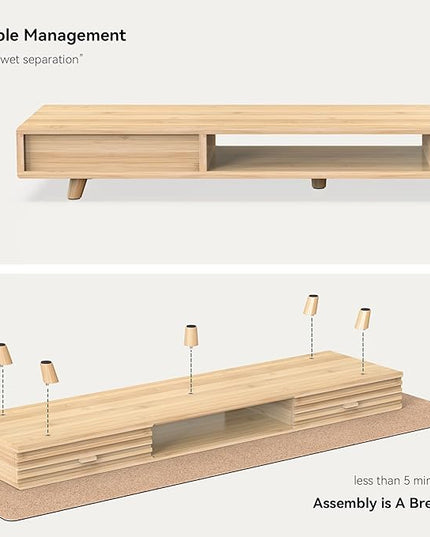 Bamboo Monitor Stand with Drawer - Desk Organizer with Cable Management & Storage, Ergonomic Laptop Riser for Home Office (220lbs Capacity, 39 inch ,Natural)