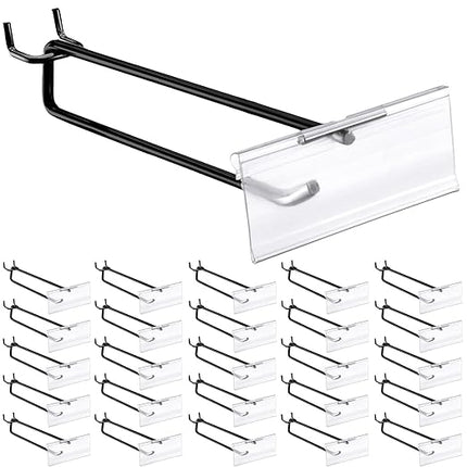 Tandefio 50 Pack 8 Inch Black Metal Peg Board Hooks with Clear Plastic Label Holder Stainless Steel Display Pegboard Hooks for 1/8'' to 1/4'' Pegboard Wall for Garage Storage Retail Shop Supplies