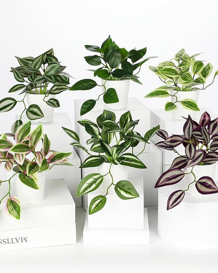 Hollyone Fake Plants 6 Pack Artificial Plants Indoor Faux Plant Small Fake Potted Plant for Home Aesthetic Living Room Bathroom Desk Shelf Office Decor