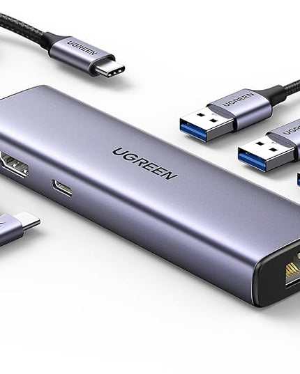 UGREEN Revodok 6 in 1 USB C Hub Gigabit Ethernet Adapter with 4K HDMI, 100W PD Charging, USB A Data Ports Compatible with Mac M1, M2, M3, iPad, iPhone 16 Pro/Pro Max, Steam Deck