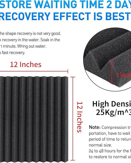 Focusound 120 Pack Acoustic Foam Panels 1" x 12" x 12" Sound Proof Foam Panels Soundproofing Noise Cancelling Wedge Panels for Home Office Recoding Studio with 600 PCS Double-Side Adhesive