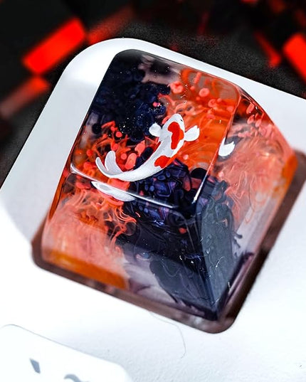 Kohaku Koi Fish Artisan Keycap Red and Black Ocean Coral Reef R1 SA Profile Custom Keycaps 1U ESC Handmade Gaming Resin Key Cap Cherry MX Switch Compatible Mechanical Keyboard Koi Lover Gift