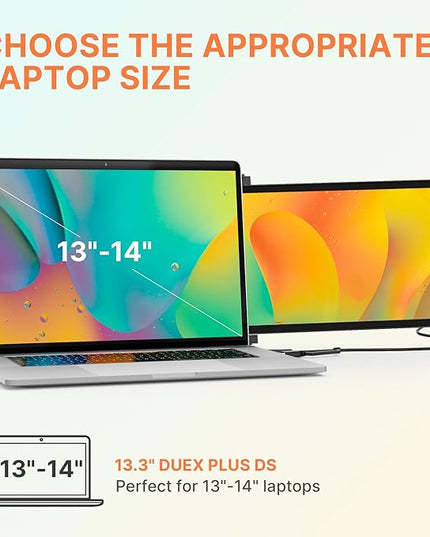 Mobile Pixels Duex Plus DS Portable Laptop Monitor, 13.3'' Laptop Screen Extender, Type-C/HDMI Plug and Play, Portable Monitor for 13'' to 14.5'' Laptop