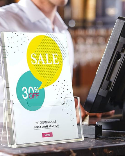 HIIMIEI Brochure Holder 8.5 x 11 inches, Acrylic Flyer Holder with 2 Pack, Plastic Stands for Displaying Magazines, Pamphlets, Literature, Brochures, Booklets, Menu