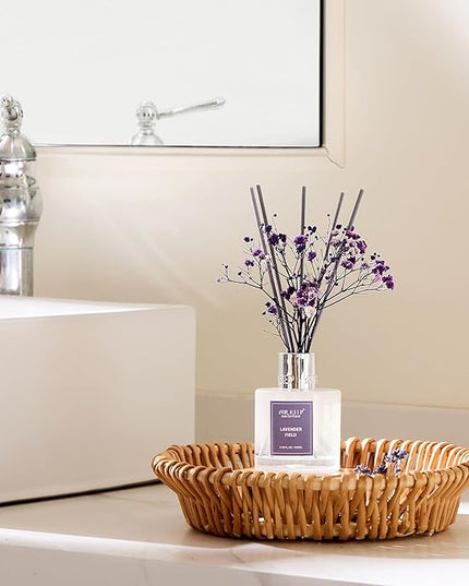 Airkeep Reed Diffuser Set,3.38 fl oz (100 ml) - Lavender Field Oil Diffusers with 8 Reed Sticks, Home Fragrance Reed Diffuser for Bathroom Shelf Decor