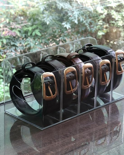 Belt Organizer - Clear Stackable Belt holder for Closet and Drawer Storage - 5 Compartments with Removable Dividers, Multi-Purpose Display Bins With Inserts For Ties, Socks, underwear (1)