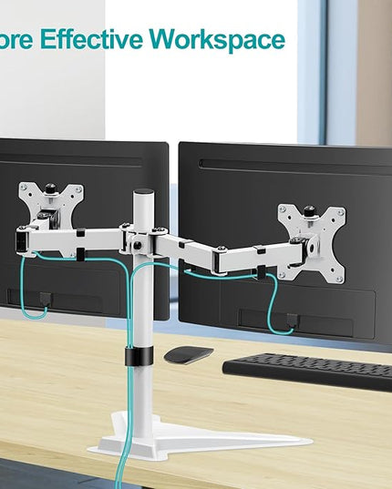 MOUNT PRO Dual Monitor Stand, Free-Standing Full Motion Monitor Desk Mount Fits 2 Screens up to 27 inches,17.6lbs with Height Adjustable, Swivel, Tilt, Rotation, VESA 75x75 100x100,White