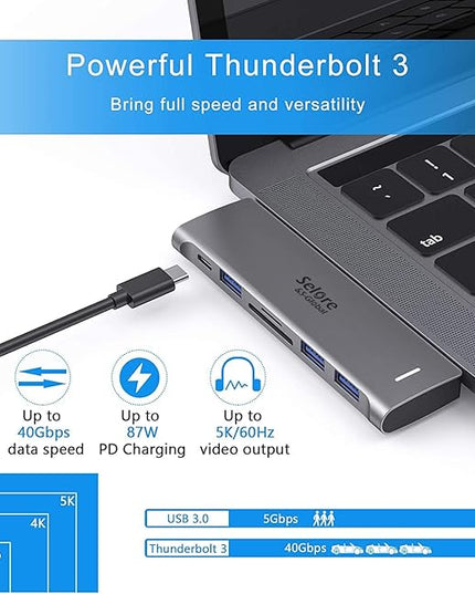 USB C Adapter for MacBook Pro/Air M1 M2 M3 2021 2020 2019 13" 15" 16", 6 in 1 USB-C Hub MacBook Pro Accessories with 3 USB 3.0 Ports,USB C to SD/TF Card Reader and 100W Thunderbolt 3 PD Port