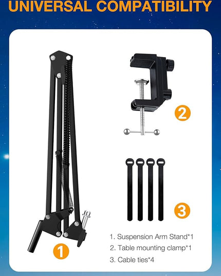 QuadCast Boom Arm, Mic Arm for Blue Yeti HyperX QuadCast SoloCast Fifine AM8 and Most Microphone, Mic Stand Desk with 3/8" to 5/8" Adapter by SUNMON