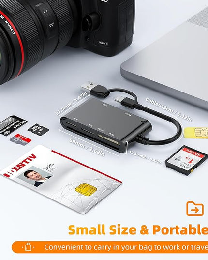 6 in 2 Multi Memory Card Reader, USB CAC Card Reader with SDHC/SDXC/SD Card Reader & Micro SD Card Adapter, Smart Card Reader for SIM, MS, M2, MMC RS & 4.0 for Windows, Linux, Mac OS