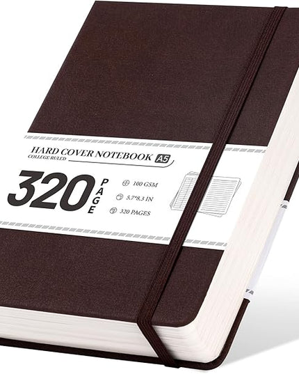 CAGIE Lined Journal Notebook for Men Women 320 Pages Leather Journals for Writing A5 Thick Hardcover Journaling Notebooks for Work Note Taking Diary, 5.7x8.3 in, Dark Brown
