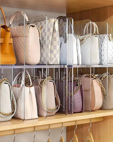 4PCS 3 Sections (Wide 4.2inch) Acrylic Wallet Organizer for Closet, Handbag Storage, Book, Bag, Desktop File, Desktop Accessories Organizer (Clear)