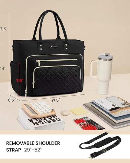 LOVEVOOK Laptop Tote Bag for Women, Work Bags Computer Laptop Bag, Teacher Tote Bag, Professional Briefcase Business Large Purses Handbag, Black, 17 Inch