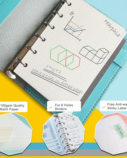 A7 Planner Refill,4 Pcs per Set, Dot Mattrix Paper, with Label Stickers Gift,Mini Binder Refills for 6 Ring Mini Planners,6 hole/100gsm Thick Paper/4.84 x 3.23'', Harphia