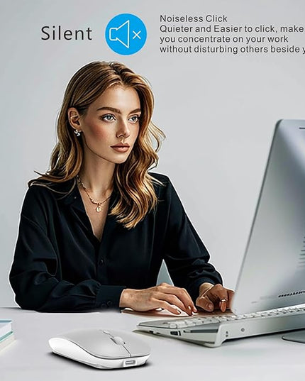HOTDREAM Bluetooth Rechargeable Mouse for iPad Air/iPad Pro/Laptop/Tablet/iPhone/PC, (Not for Mac,MacBook) Silver