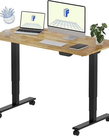 FLEXISPOT E6 MAX Solid Wood Dual Motor 48x24 Inch 3-Stage Heavy Duty Standing Desk, 330lbs Weight Capacity, Height Adjustable Desk w/Cable Management & Wheels(Butcher Block Rubberwood + Black Frame)