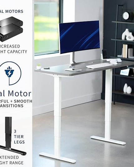 VIVO Electric 55 x 28 in Dual Motor Sit Stand Desk, Memory Height Adjustment, 2B Series, Dark Gray Top White Frame, DESK-KIT-2W55G