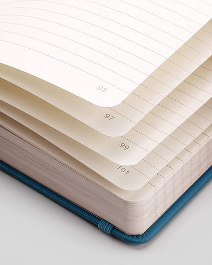 EMSHOI College Ruled Notebook Lined Journal - 120gsm Thick 256 Numbered Pages, A5 Hardcover Leather Writing Notebook for Work School Travel Women & Men - with Sticky Notes, 5.75"x8.38", LightBlue