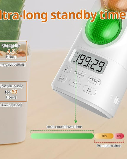 Traffic Light Visual Timer&ADHD Tool for Kids Adults Display Volume Adjustment, with 4 Ringtones for Classroom Desk Home Kitchen Game Countdown Pause Memory Function Charger Type C Included
