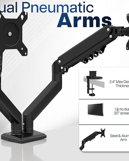 VIVO Aluminum Articulating Dual Monitor Arm for 13 to 30 inch Screens, Desk Mount Tension Spring Monitor Stand for 2 Screens, Black, STAND-V102O