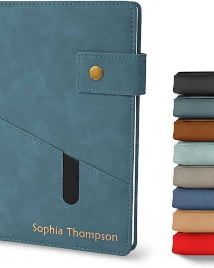 Promot Personalized Notebook - A5 Lined Leather Bound Journal for Writing Women Men - Hardcover Executive Notebook, Daily Journal, Travel Diary, Gift Idea, Custom Embossed Text with Gold Metallic Foil