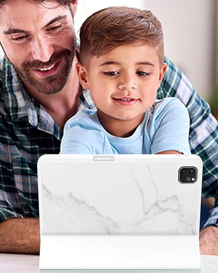 ZryXal iPad Pro 11 Inch Case (M5) 2025/ (M4) 2024 (Model: A2836/A2837/A3006), Trifold Stand Smart Cover with Pencil Holder and Soft TPU Back, Auto Wake/Sleep (Marble White)