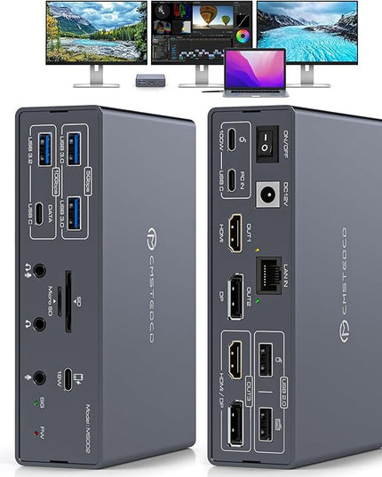 Thunderbolt Docking Station 4K@60Hz 3 Monitors for M1 M2 M3 M4 MacBook/Air with DisplayLink Technology,19-in-1 USB C Dock with 2 HDMI & 2 DisplayPort,PD 100W/USB 3.2 10G USB/Ethernet/Card Readers