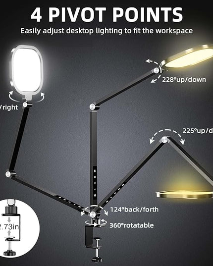 Video Conference Lighting for Computer, Dimmable Light for Video Recording, Meeting, Laptop & Webcam, 15W Ring Light for Desk with C- Clamp, Swing Arm, Remote, Memory & Timer CRI >95