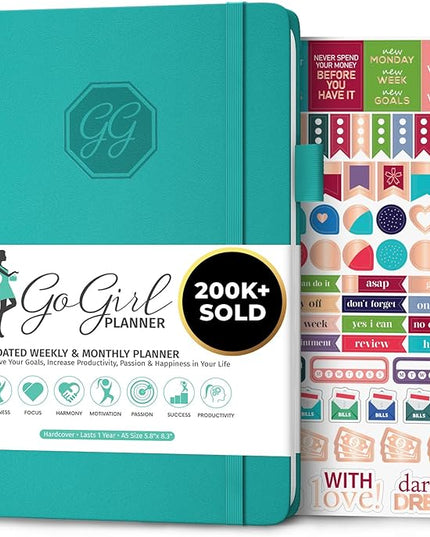 GoGirl Planner and Organizer for Women – A5 Size Weekly Planner, Goals Journal & Agenda to Improve Time Management, Productivity & Live Happier. Undated – Start Anytime, Lasts 1 Year – Turquoise