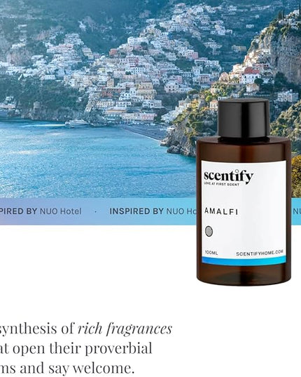 Scentify Amalfi Aroma Oil Refill Scent for Oil Diffusers - Lemon, Jasmine, Orchid, Amber, Musk Scents - Luxurious Relaxing Aromatherapy Diffuser Fragrance 100ml, 3.38 oz