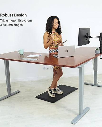 Progressive Desk Height Adjustable Computer Standing Desk - L Shaped 70" x 55" Corner Electric Stand Up Rising Workstation - Black Frame, Gray Oak Top