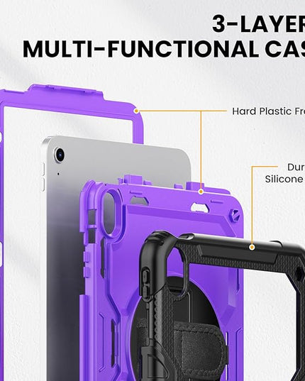 timecity for iPad (A16) 11th/ 10th Generation Case 11''/ 10.9 Inch (2025/2022) - Heavy Duty Protective Cover with Screen Protector, Stand, Shoulder Strap & Pencil Holder | Kids-Friendly - Purple
