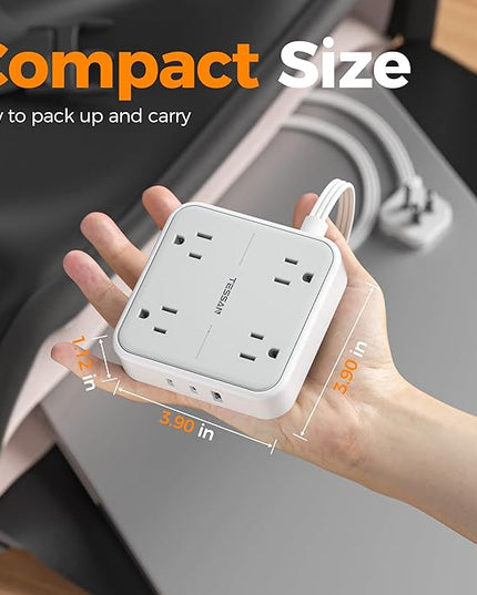 TESSAN Surge Protector Power Strip with 3 USB (2 USB C) 4 Outlets, Flat Plug Extension Cord 5 Ft, 900J Surge Protection, Multiple Charging Station with Power Switch for Home, Office, Dorm Room, Gray