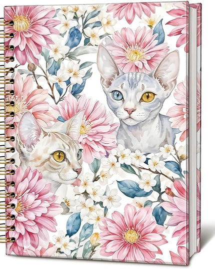 Sphynx Cat Notebook Journal, Cat Lover Gifts for Women Men, funny Black Cat Gifts for Girls, Pink Floral Cat Peel Spiral Notebook, Cat Notepad 5.5x8.3 Inch
